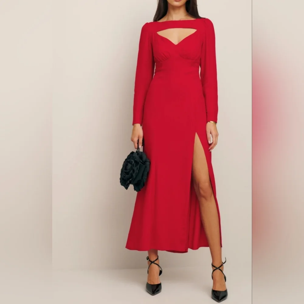 Reformation dress red kalani holiday christmas valentines slim sz.8 nwt - Picture 2 of 8